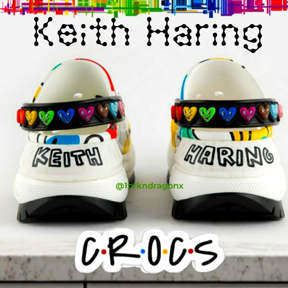 NWT LIMITED EDITION Crocs X Keith Haring Clogs Colorful Urban Street Beach Swim